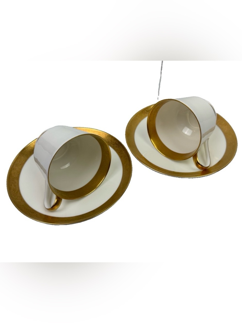 VTG Mikasa Harrow Bone China Cup Saucer Set 2 Gold Band Trim A1-139 Narumi JAPAN